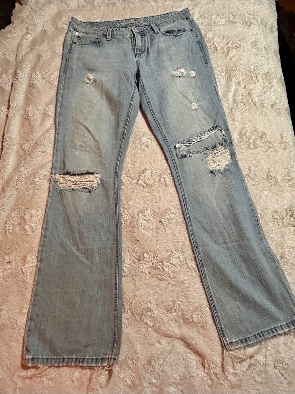 Vintage American Eagle Outfitters Light Wash Distressed True Boot Flare Jeans